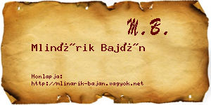 Mlinárik Baján névjegykártya